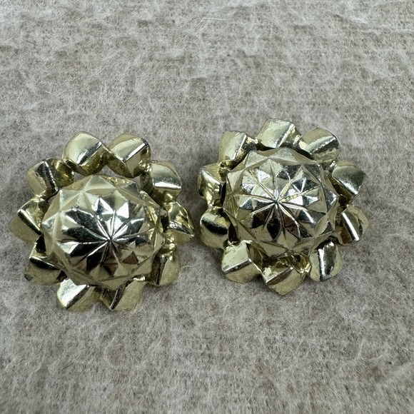 Vintage Geometric‎ Earrings Screw Hinge Clip On Silver Gold Tone Art Deco Coro - Picture 1 of 6